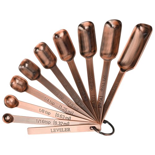 IFFMYJB Copper Measuring Cups and Spoons Set of 18, 7 Measuring Cups, 9 Measuring Spoons, Stainless Steel Measuring Spoons and Cups for Dry & Wet Ingredients During Kitchen & Baking
