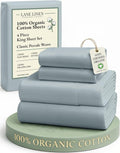 LANE LINEN 100% Organic Cotton King Size Bed Sheets - Soft, Comfy Percale Bedding Set in French Blue