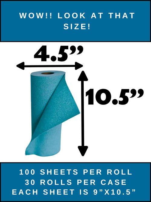 Tuff-Towel Small Roll Towels, 9x10.5 Inch Sheets, 100 Sheets per Roll, 30 Rolls per Case (Blue)