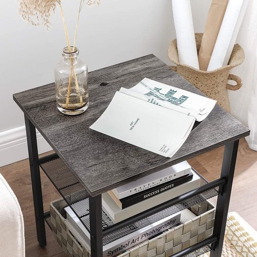 VASAGLE Nightstand, Set of 2 Side Tables, End Tables with Adjustable Mesh Shelves, for Living Room, Bedroom, Industrial, Stable Steel Frame, Easy Assembly, Charcoal Gray and Black ULET024B04