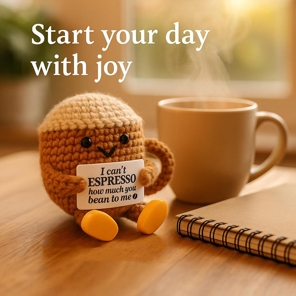 Positive Crochet Coffee Cup | Cute Desk Decor Gift for Coffee Lovers | Perfect for Him & Her