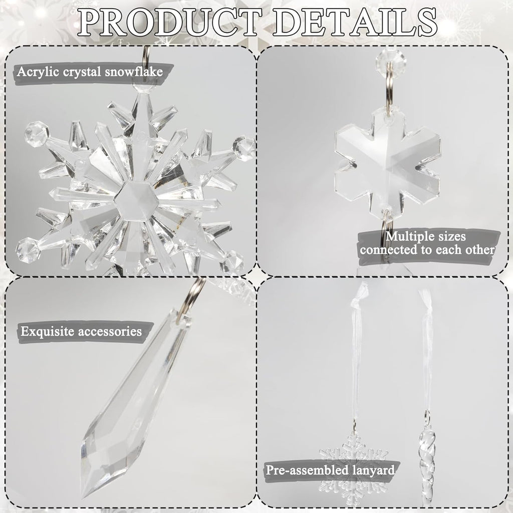 Skiennix 18pcs Crystal Christmas Ornaments - Hanging Acrylic Snowflake Icicles for Winter Decor