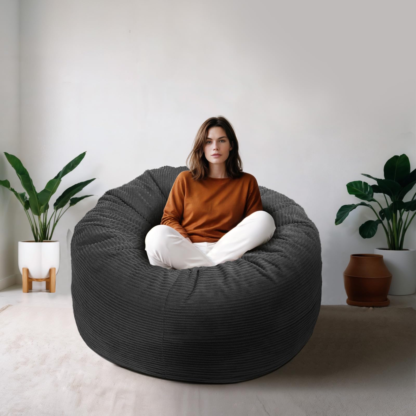 Anuwaa Bean Bag Chairs for Adults, 4FT Bean Bag with Plush Microfiber Removable Cover, Giant Bean Bag Chairs with Memory Foam Big Sofa for Reading, Gaming Cozy Chair, Black