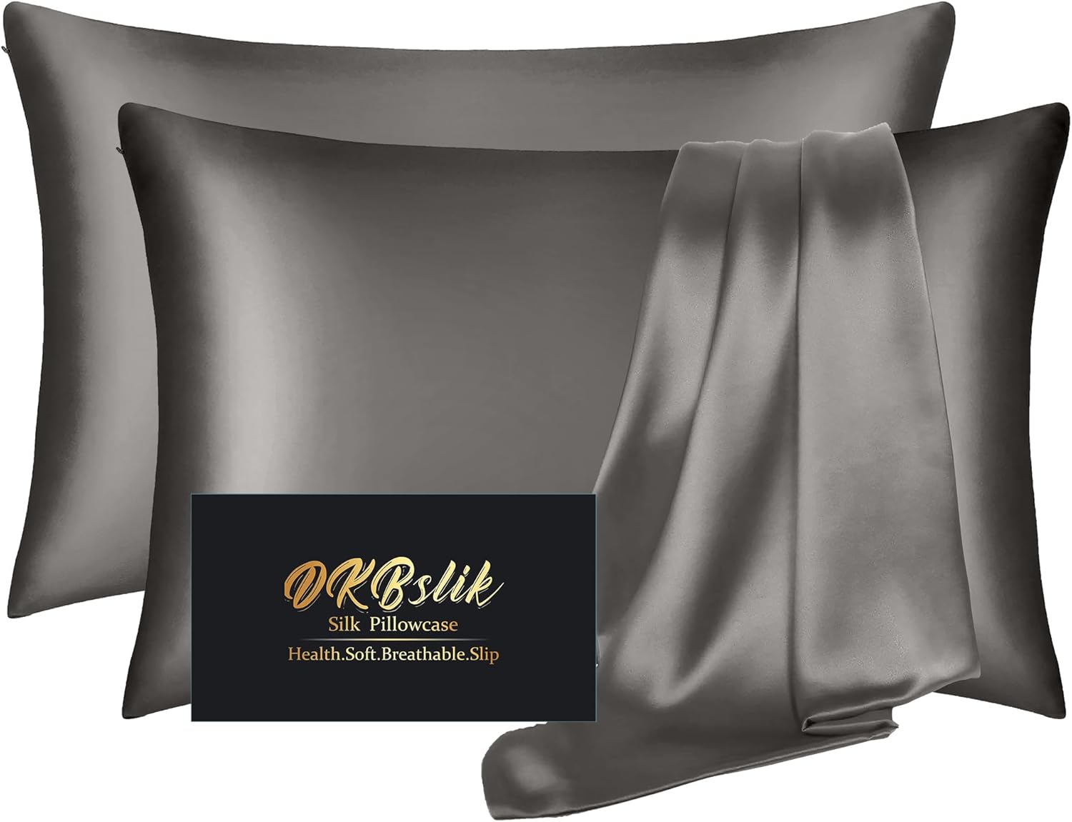 Skiennix Mulberry Silk Pillowcase Set - Anti-Acne & Hair Care | Queen Size, Dark Gray, 2 Pack