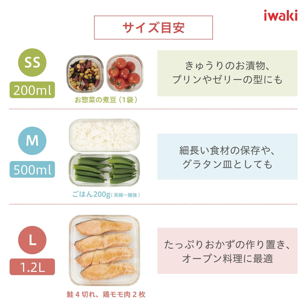 iwaki PC-PRN4G41 Heat Resistant Glass Storage Container, Olive Green, Square Shape, 4-piece Set, Pack & Range
