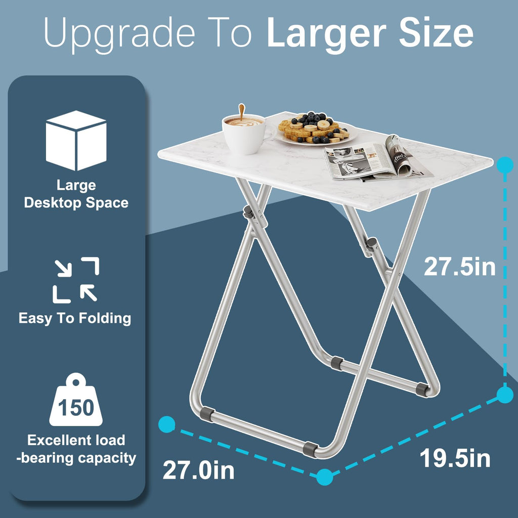 Large Tv Trays, Folding Tray Table, Foldable Dinner Table for Eating with Required&Sturdy, Foldable Snack Tables with Sturdy MDF Top,Portable Laptop Stand,No Assembly ,27.3*19in(White Marble)