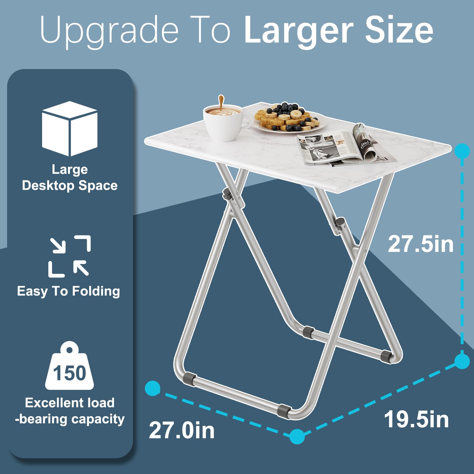Large Tv Trays, Folding Tray Table, Foldable Dinner Table for Eating with Required&Sturdy, Foldable Snack Tables with Sturdy MDF Top,Portable Laptop Stand,No Assembly ,27.3*19in(White Marble)