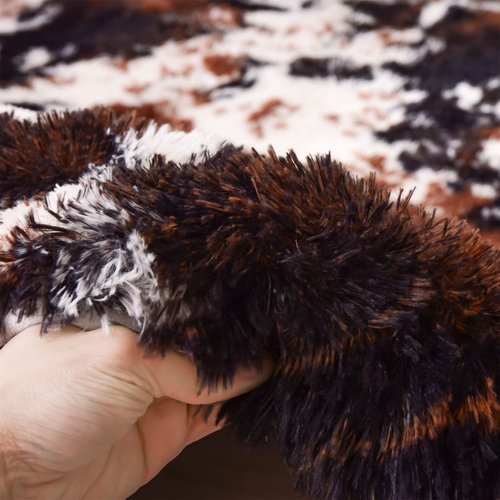 Aimuan Cow Print Area Rug Cute Fluffy Faux Cowhide Rug Super Soft Shaggy Carpets Tie-Dye Rugs for Living Room Bedroom Girls Kids Room Nursery Home Decor Non-Slip Mat (Coffee-Black, 5x7)