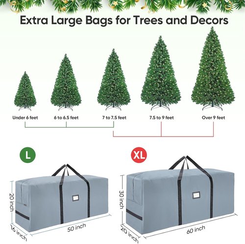 BALEINE Christmas Tree Storage Bag - Heavy Duty 900D Oxford Fabric, Extra Large with Dual Zippers | Grey