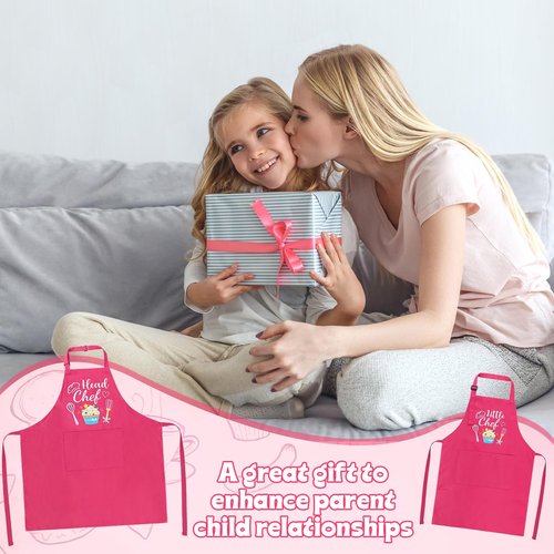 XLSXEXCL 2 Pcs Adults Kids Matching Apron Set, Funny Mommy and Me Aprons, Adjustable Kitchen Apron with 2 Pockets, Parent and Child Matching Gift for Cooking, Baking, Painting (Head Chef-Little Chef)