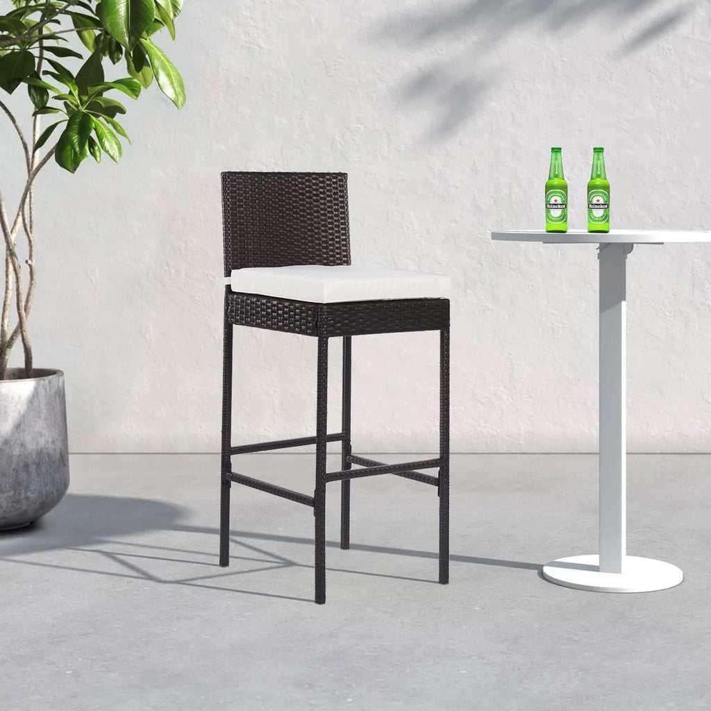 PayLessHere Rattan Bar Stools - Set of 2 Wicker Counter Height Chairs with Backrest & Cushion, Brown