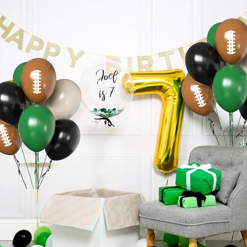 Football Balloons, 12 Inch Dark Green Black Sand with Brown Printed Sports Latex Balloon for Football Sport Themed Birthday Party Decor Baby Shower Decorations Supplies