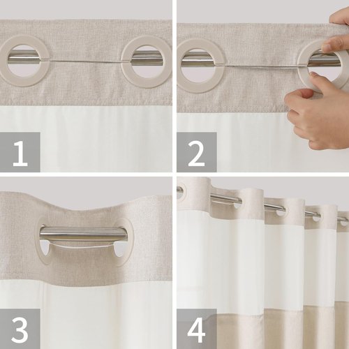 eachope Stall No Hooks Needed Linen Textured Shower Curtain with Snap-in Fabric Liner Set,Hotel Luxury Decor Shower Curtains for Bathroom,Waterproof & Washable,60Wx74H,Cream