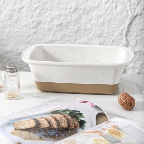 HVH Ceramic Loaf Pan - 9 x 5 Inch Rectangular Bread Baking Dish | Farmhouse Style (White)