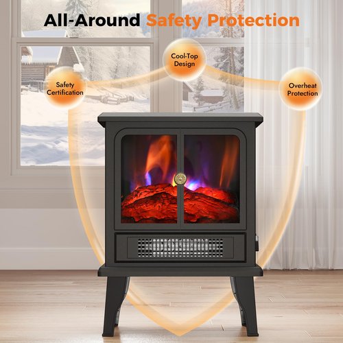 Oylus Electric Fireplace Stove Heater - Fireplace Heaters for Indoor Use with Realistic Flame Effect, Freestanding Electric Stove Heater with Overheating Protection, 1500W, Adjustable Heating