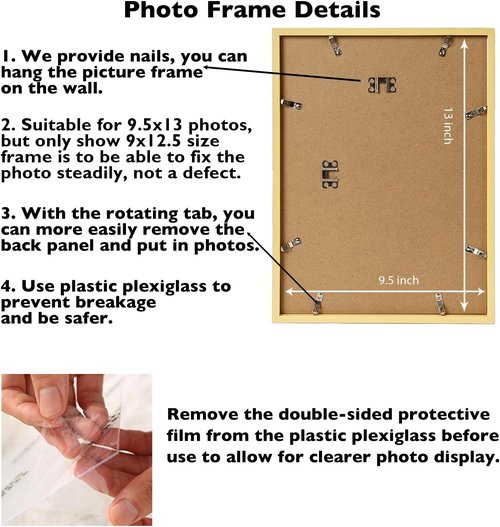 JCJMY Gold Picture Frame 9.5x13 - Wall Mounting Horizontally or Vertically | Shatter-Resistant Plexiglass