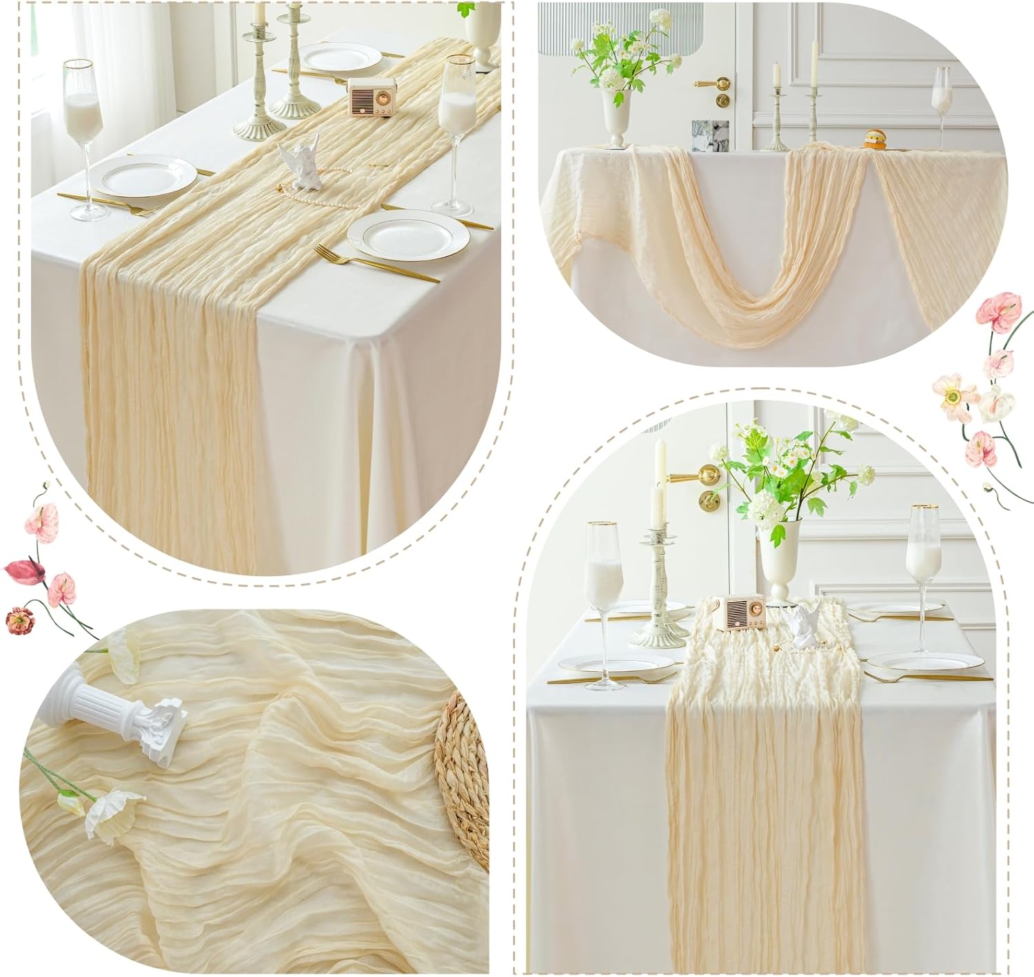 Sioloc Beige Cheesecloth Table Runner - Soft Gauze Boho Decor for Spring Events | 120'' x 35''