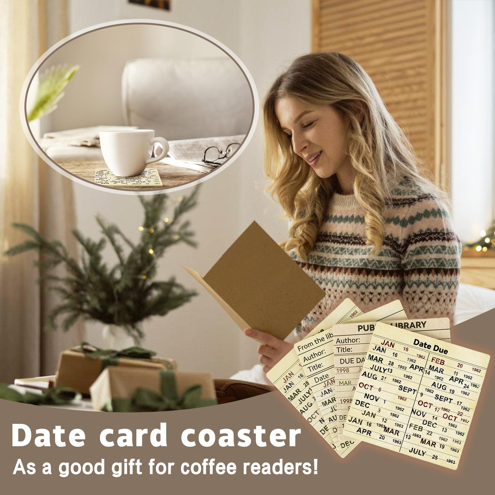 24 Pcs Library Due Date Card Book Coasters, Book Themed Party Favors Book Club Gifts for Book Club Decorations Library Decor Bookish Gifts Librarian Giftss