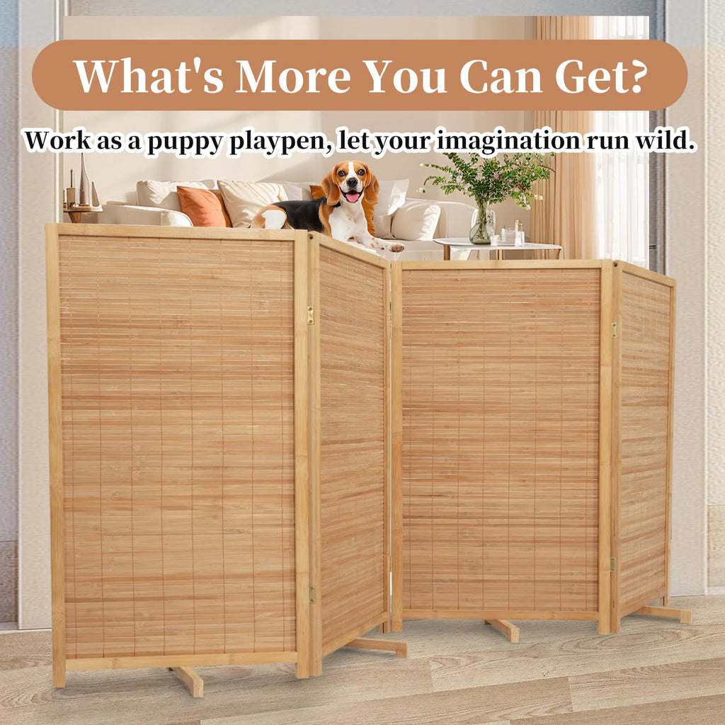 Room Divider Folding Privacy Screens, Hand-Made 67'' High Bamboo Room Dividers Freestanding 2-in-1 Multifunction 4 Panel Wall Divider for Room Separation, Portable Room Partitions and Dividers