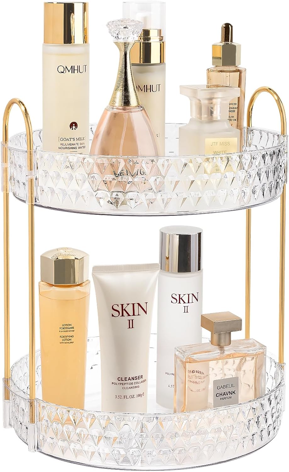 Skiennix Rotating Makeup Organizer - 2 Tier Perfume & Skincare Storage for Vanity | 360 Spinning Clear Holder