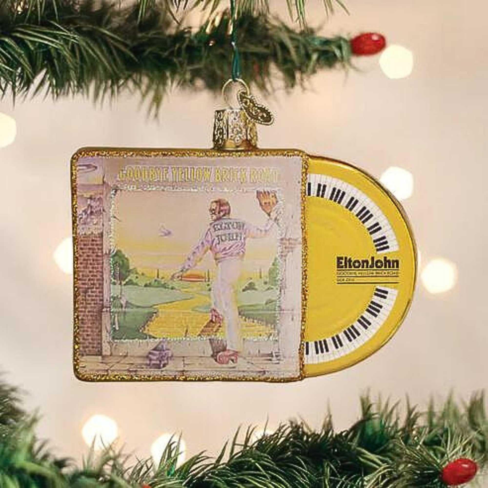 Old World Christmas Goodbye Yellow Brick Road Album Cover Glass Blown Ornament for Christmas Tree, Handcrafted Holiday Decoration, Music Collection