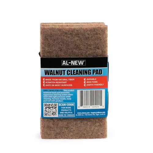 AL-NEW Walnut Cleaning Pads | Versatile, Scratch Resistant Household Cleaning & Scouring Pads for Kitchen Cleaning, Dishes, Pots, Pans & More (6 Pack)
