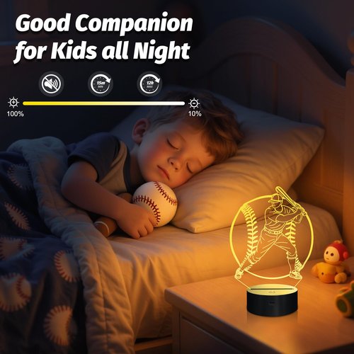 Attviolife Baseball Night Light, Baseball Gifts for Kids, 3D Optical Illusion Bedside LED Lamp with Remote Control & 16 Colors Changing & Timer, Teens Boys Men Sport Fan Christmas Birthday Presents