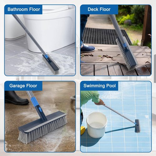 KeFanta Deck Brush with Long Handle, 2 in 1 Floor Scrub Brush for Cleaning, 56" Stiff Bristle Outdoor Scrubber Brush for Patio Concrete Boat Garage Bathroom Kitchen Wall Shower