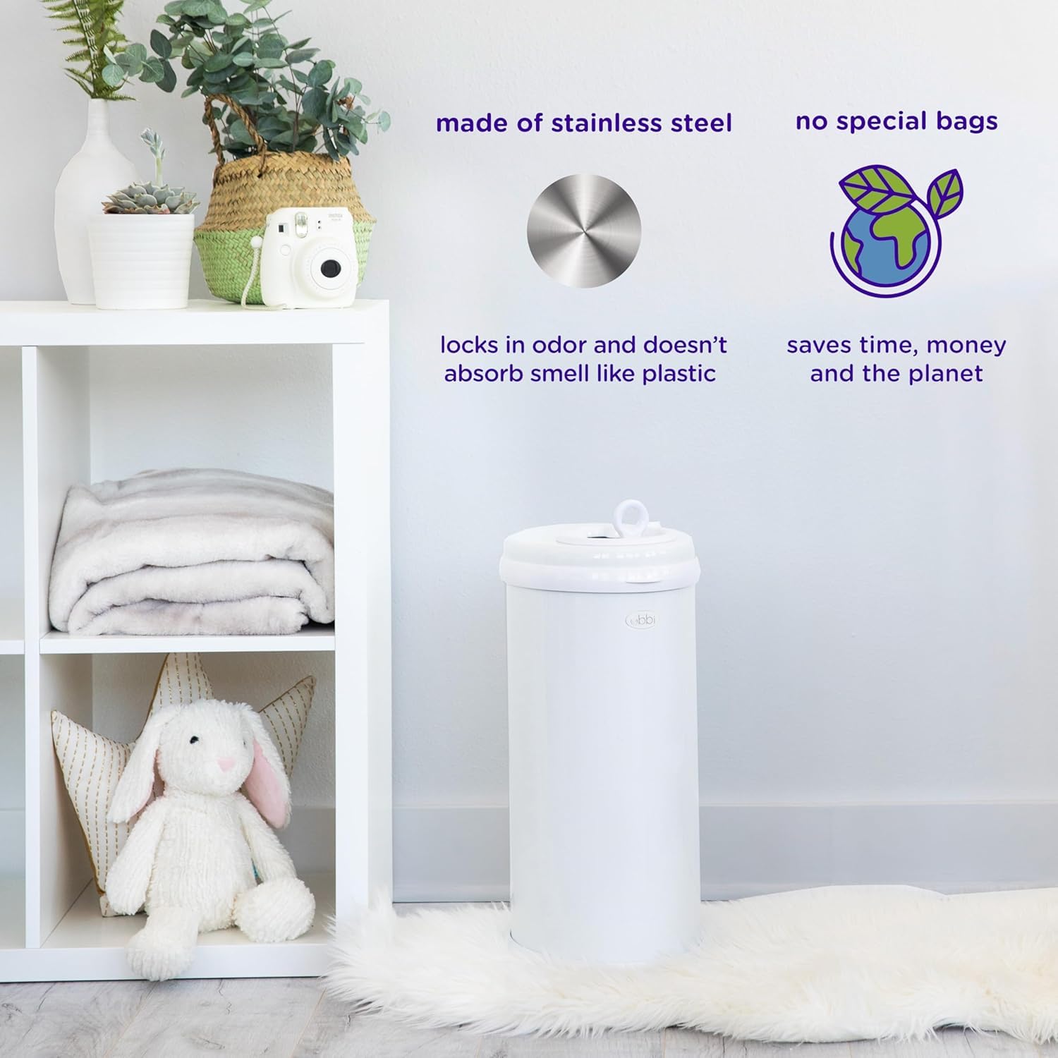 Ubbi Steel Diaper Pail - Odor Locking Design, No Special Bag Needed | Award-Winning Sage Green