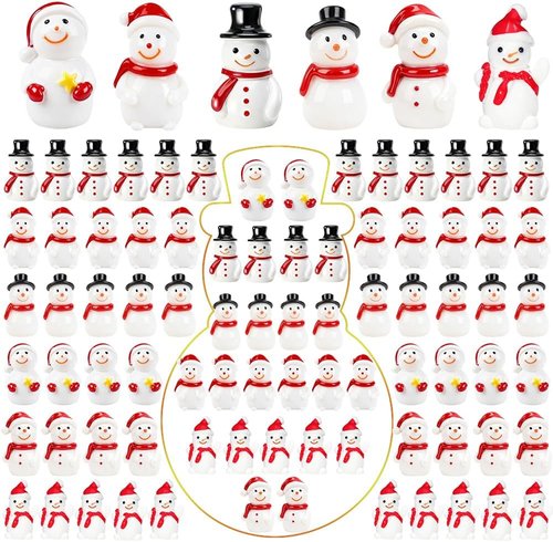AWEELON Mini Snowman Figurines - 48 Pcs Tiny Resin Christmas Decorations for DIY Crafts | 6 Styles