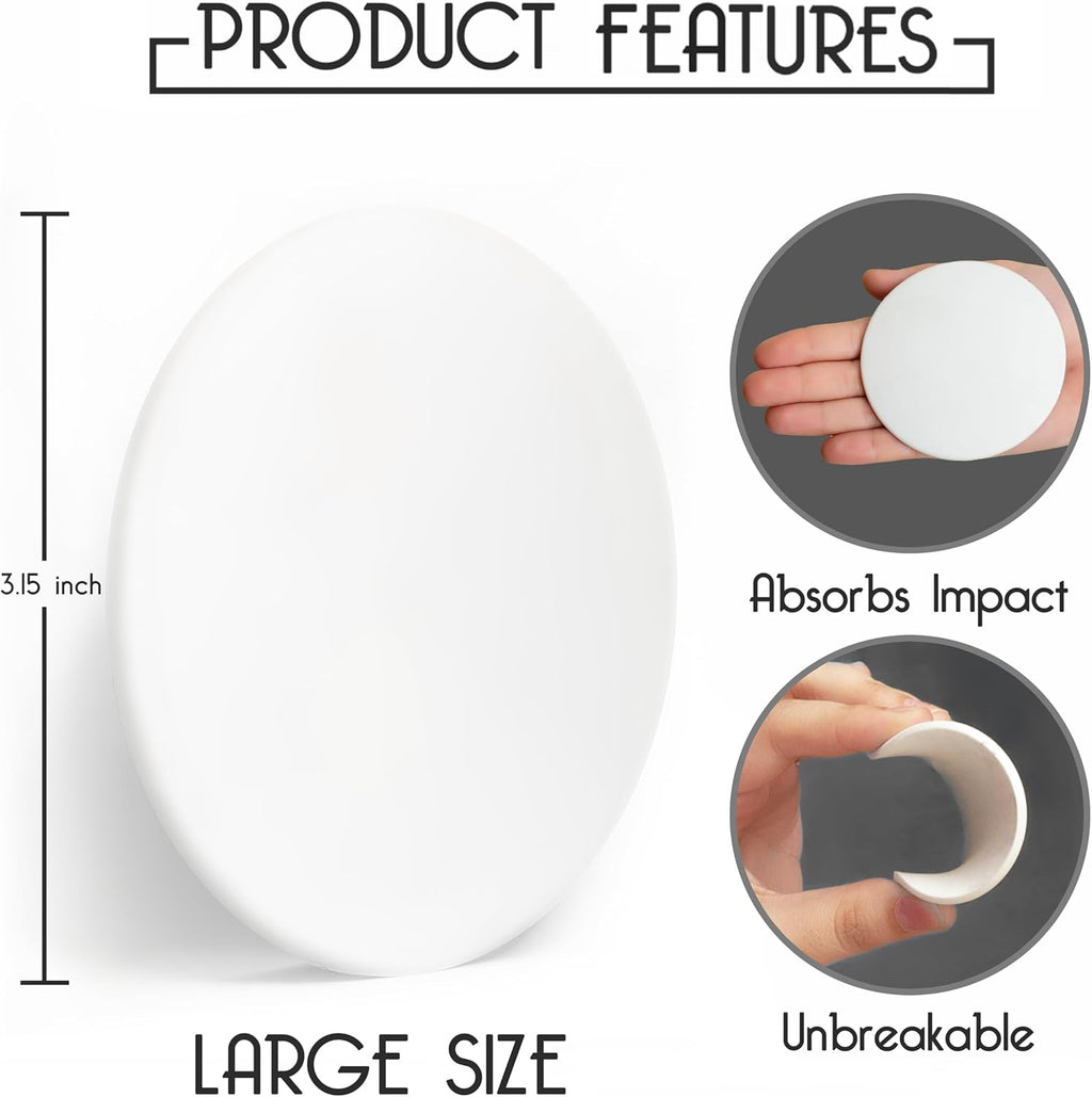 Skiennix Door Stoppers - Large 3.15" Silicone Wall Protectors - Shock Absorbent & Quiet - 4 Pack - White