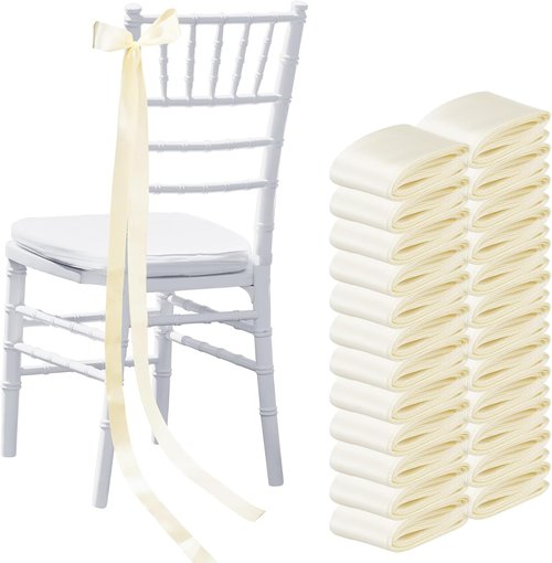 Daifunli Wedding Bows - 24 Pcs Ivory White Satin Chair Decorations | Elegant Aisle Decor Ribbons