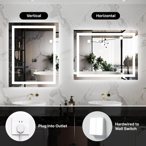 24x32 LED Bathroom Mirror with Lights – Anti-Fog, Dimmable, Backlit & Front Lit Lighted Vanity Mirror for Wall – Smart Bathroom Mirror with Memory Function, Shatterproof Tempered Glass