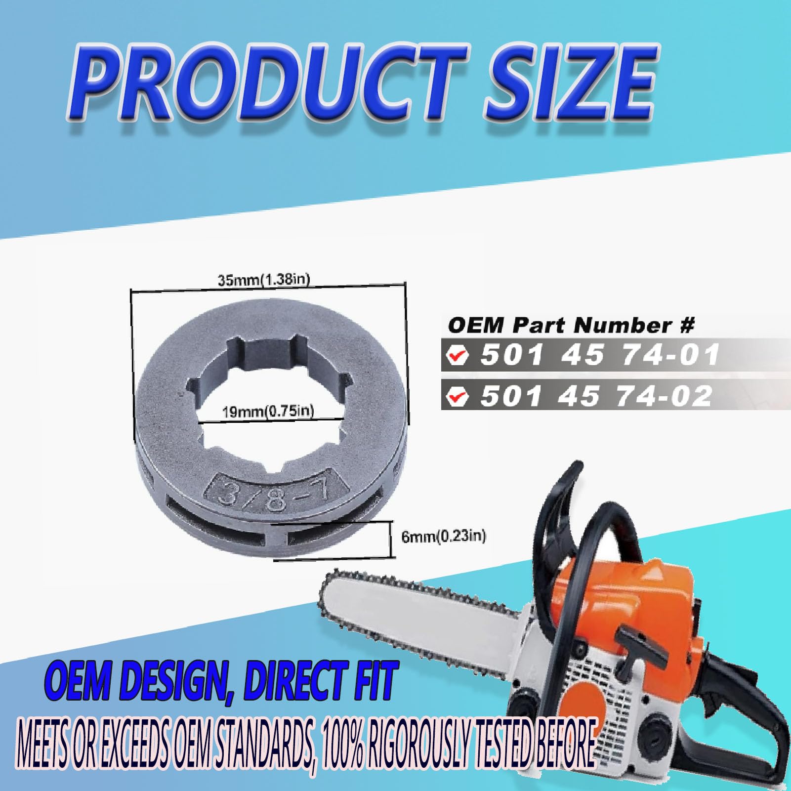 (2/Pack)3/8""-7 Small 7 Spline Rim Sprocket Fit For Husqvarna 154 254 50 51 55 Chainsaw #18720 Replacement Parts, Brown.