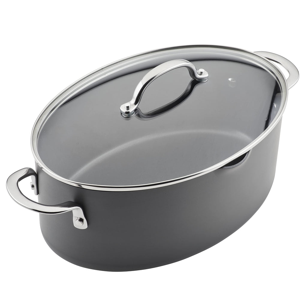 Rachael Ray 80090 Professional Hard Anodized Nonstick Cookware Oval Pasta Pot/Braiser, 8 Quart - Gray