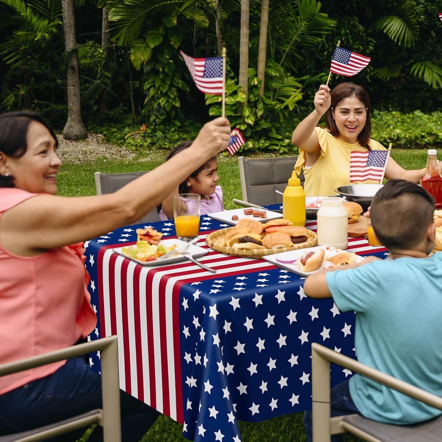 Patriotic American Flag Table Cloths - 2-Pack Disposable Covers for 4th of July | 54x108 Inch