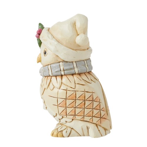 Enesco Jim Shore Heartwood Creek White Woodland Owl Wearing a Hat and Scarf Miniature Figurine- Stone Resin Hand Painted Crafted Collectible Mini Figurines Christmas Home Decor Statue, 4.72 Inch