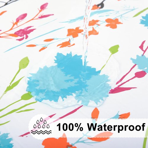 misaya Square Vinyl Tablecloth, Fitted Table Cover, 100% Waterproof, Elastic Edge, Flannel Backing, Plastic Tablecloth Fit Folding Tables for Picnic, Camping, Outdoor (Flowers, 32x32 inch)