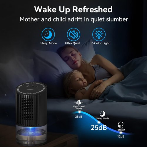 Dehumidifier, 34oz Small dehumidifiers for home, Ultra Quiet (25dB) 350 sq ft Mini Dehumidifier, Portable for Bathroom Bedroom Closet Basement RV, with 7-Color LED, Smart Defrost, Auto Shut-Off