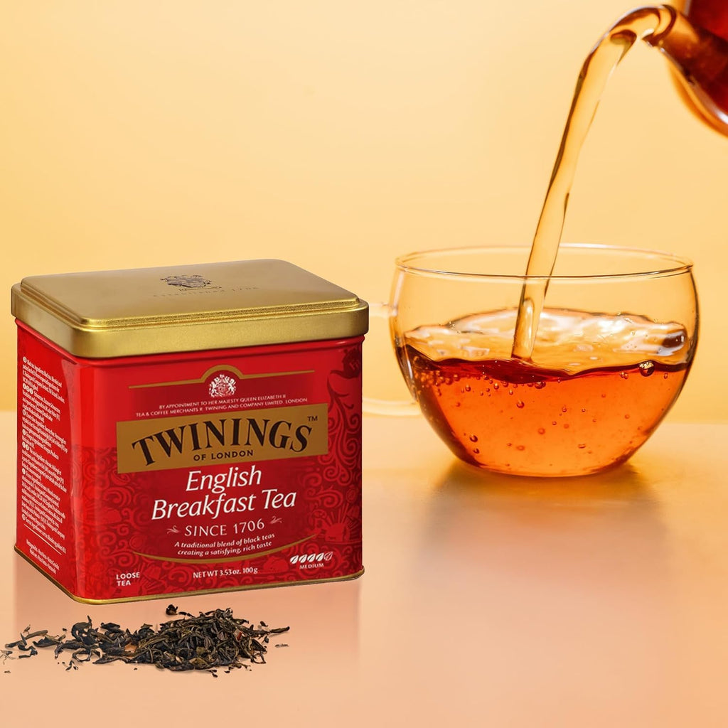 Twinings English Breakfast Loose Tea - Smooth & Robust Black Tea Leaves, 3.53 Oz Tin | Enjoy Hot or Iced