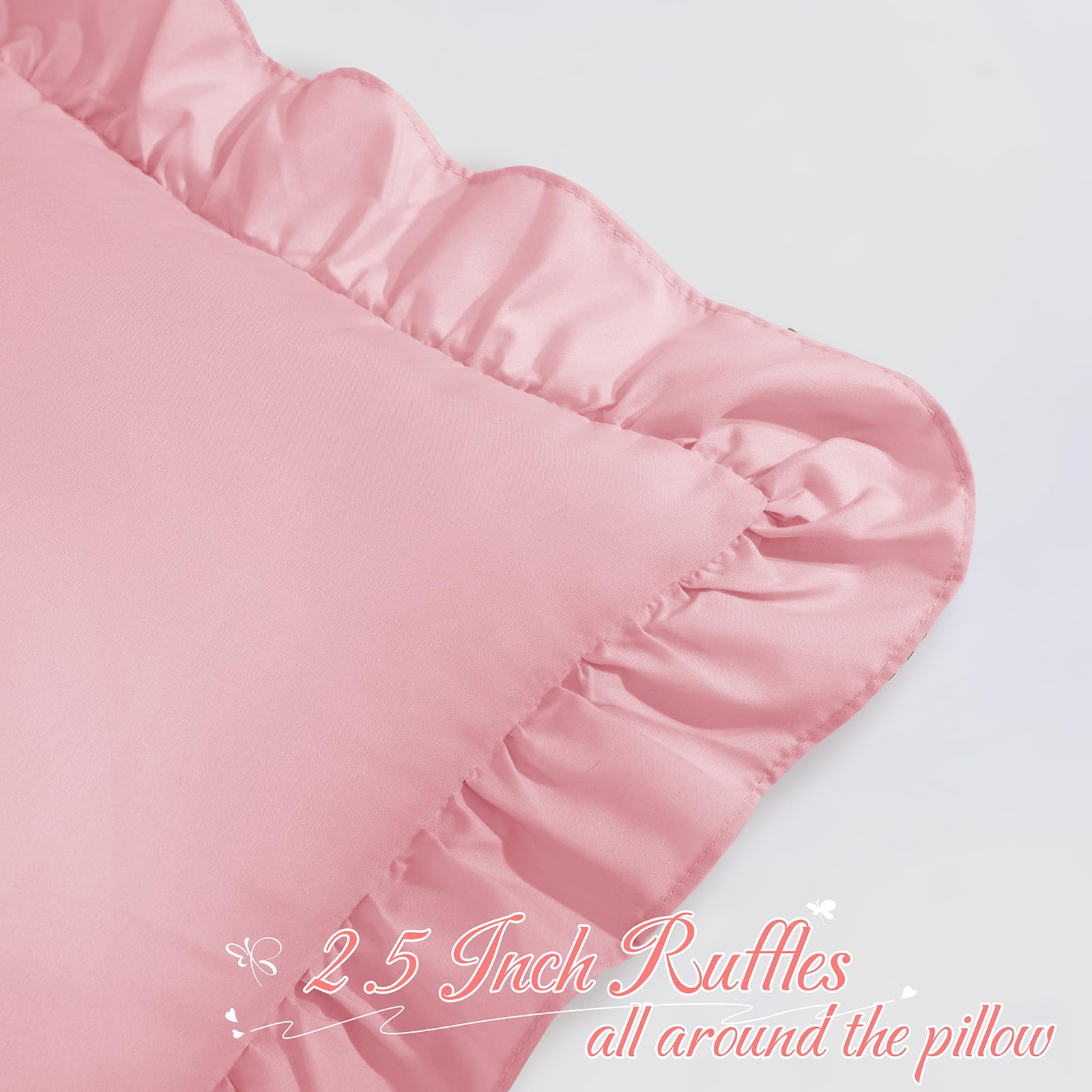 Yvrcen Pink Ruffle Lumbar Pillow Cover 12x20 Inch, Ruffled Cushion Case Covers for Couch Sofa Bed Living Room, Decorative Farmhouse Throw Pillow Cover, Pack of 1