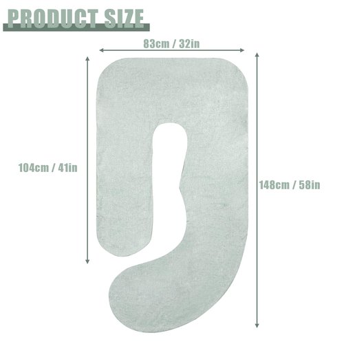 TANOFAR Pregnancy Pillow Cover J Shaped(ONLY Pillowcase), Super Soft Pillowcase Replacement Cover for Maternity Pillow, with Large Sized Zipper, Fits 55/58 Inch Pregnant Pillow, Green
