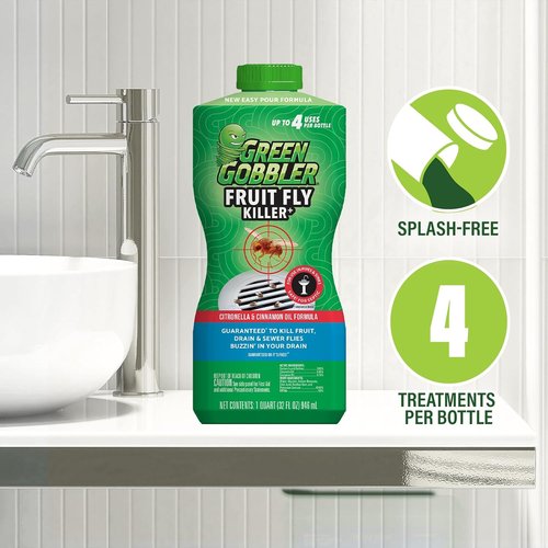 Green Gobbler Fruit Fly Killer+ - Effective Gel Treatment for Fruit, Drain & Sewer Flies - 32oz (2 Pack)