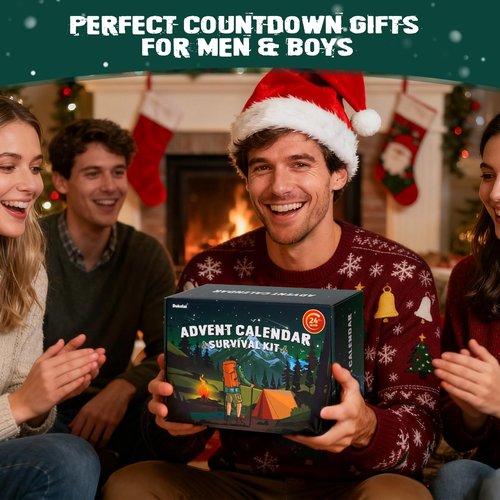 Survival Kit Advent Calendar 2025, 24 Days Christmas Countdown for Camping Fishing Hiking Adventures Xmas Holiday Surprise for Outdoor Enthusiasts Adult Men Teen Boys