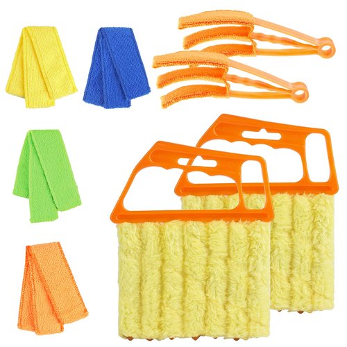 4Pcs Window Venetian Blind Cleaner Duster Tool,Feather Blind Duster for Cleaning,Washable 7 Finger Dusters Brush Dusting Cleaner Tool for Window Shutters Air Conditioner Vinyl Wood Blinds + 4 Cover