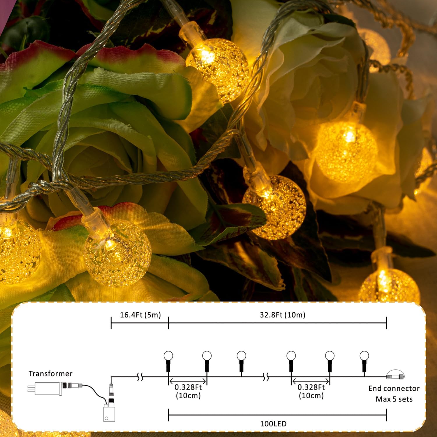 Ogrmar 100 LED Globe Ball String Lights - 49 ft Crystal Bubble Lights with Remote & Timer | Warm White Indoor Outdoor Decor