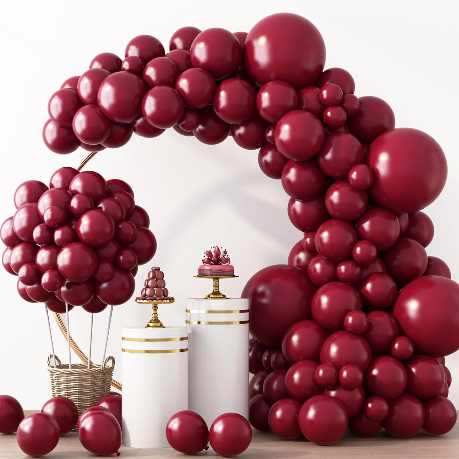 RUBFAC Burgundy Balloons - 129-Piece Latex Balloon Garland Kit | Maroon & Dark Ruby Red, 5-12 Inch Sizes for Parties