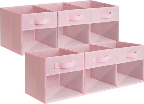 Granny Says Cube Storage Bins - 11 Inch Collapsible Fabric Organizers with Clear Window - Pink 6-Pack