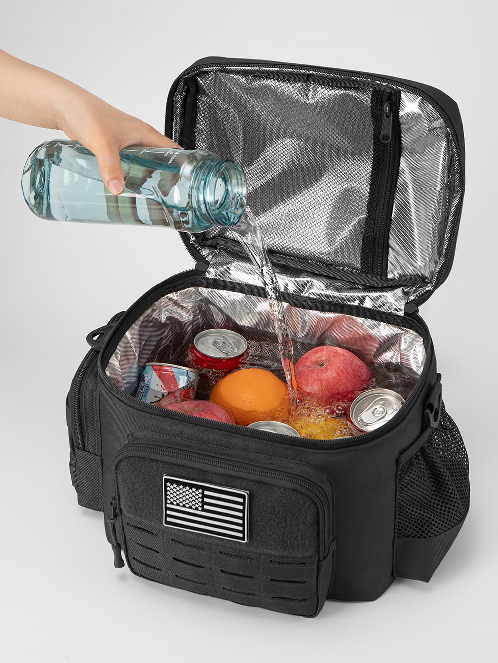 QT&QY Tactical Lunch Box for Men Expandable 18L Heavy Duty Military Insulated Cooler Bag, Leakproof Thermal Lunch Bag for Work Camping Outdoor Picnic Pail Adult Meal MOLLE Webbing Khaki