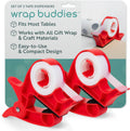 Wrap Buddies Tabletop Gift Wrapping Tool - Set of 2 Adjustable Clamps with Tape Dispenser - One-Handed Cutter in Cherry Red